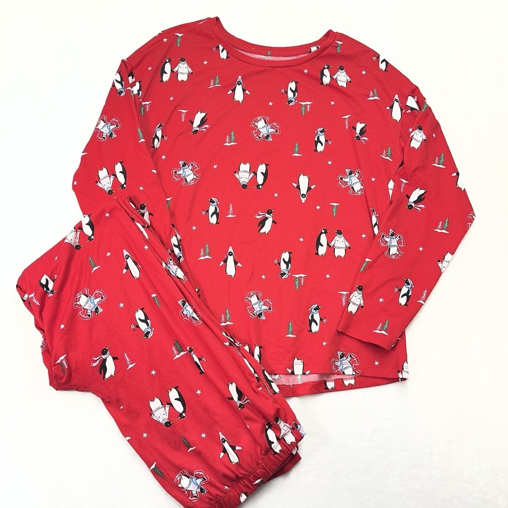Joyspun Christmas Pajama Set Womens Small 4-6 Penguins Christmas Cozy